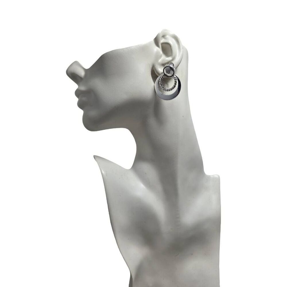 Vintage F.A Silver Tone Double Hoop Clip-On Earrings